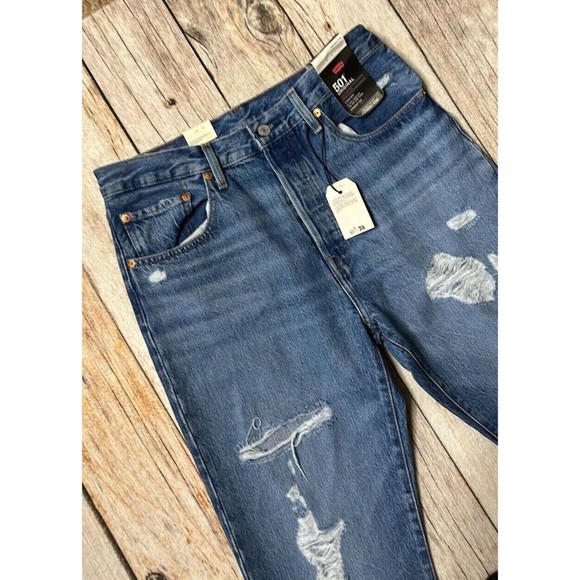 LEVIS 501 High Rise, Straight Leg Distressed Jeans 30 X 30 $118 - Picture 3 of 5